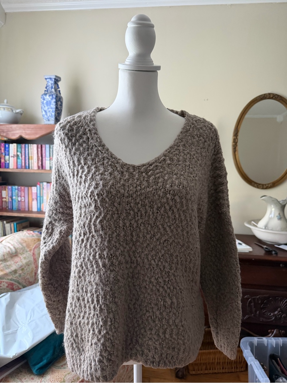 Altered State Cozy Taupe Textured V-Neck Sweater